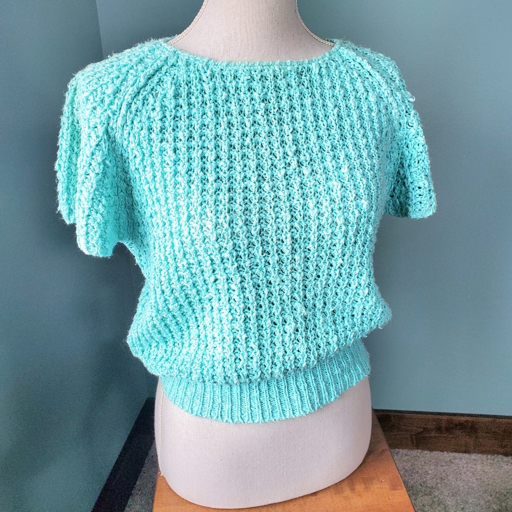 VTG knitted top aqua short sweater